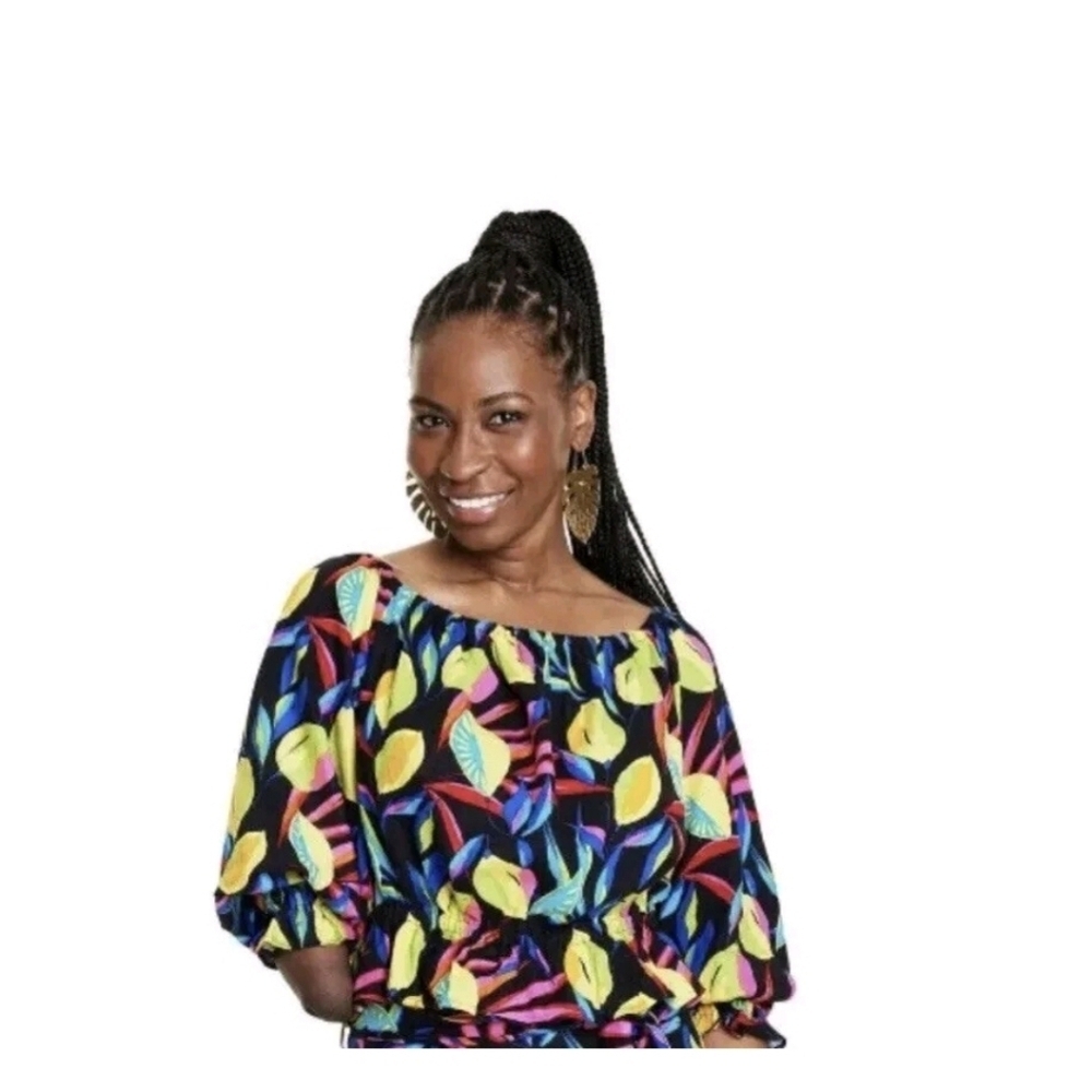 Tabitha Brown x Target Women's Lemon Print Bardot Top - Black Large